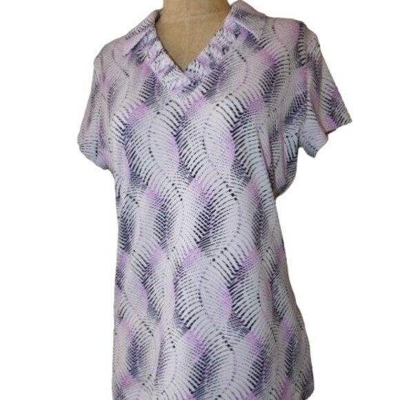 Sport Haley Tops - Sport Haley Size M Medium Ruched Vneck Print Gold Shirt Top Active